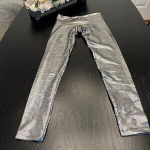 SukiShufu S Leatherback Leggings Silver Mirror Metallic Tight Pant Carbon38 Gym